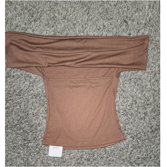 SHEIN Tops - Shein Womens Brown Off The Shoulder Bardot Top Short Sleeve Slim Fit Stretch New